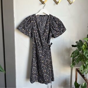 Madewell Black Floral Mini Dress with Yellow & Cream Accents